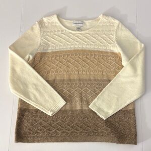 Alfred Dunner Cream to Brown Ombre Cable-Knit Crew Sweater